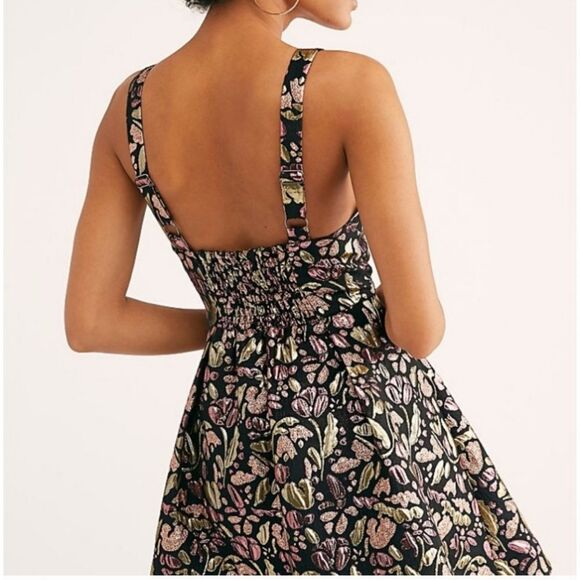 Free People Black Merallic Fit and Flare Mini Dress Size Small, NWT - Picture 5 of 9